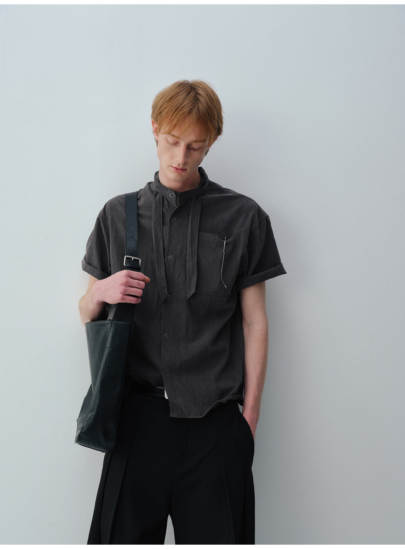 왁스 스탠드 카라 셔츠