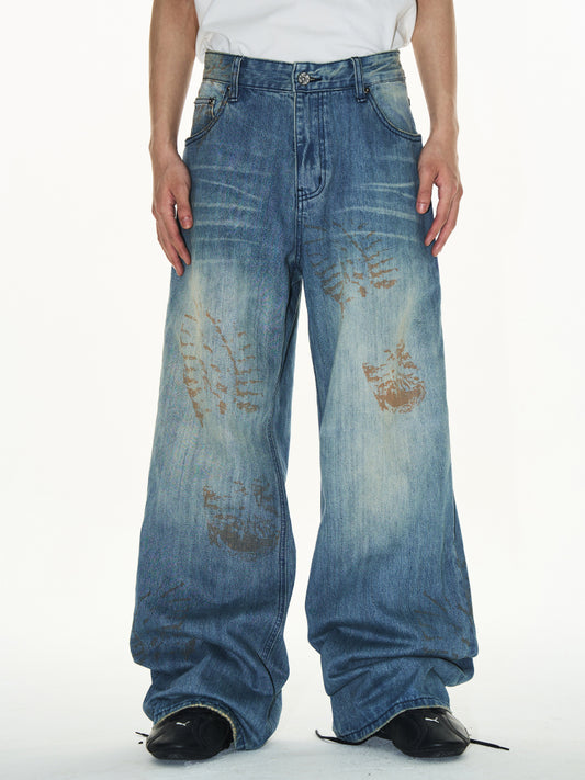 Footprint Denim Pants
