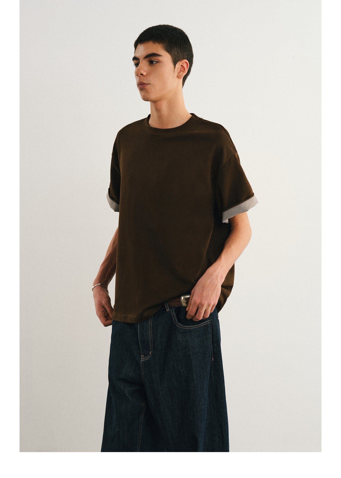 Hound's tooth sleeve T-shirt