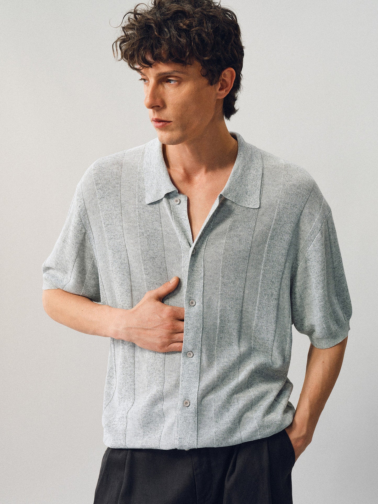 Linen-style button-down shirt