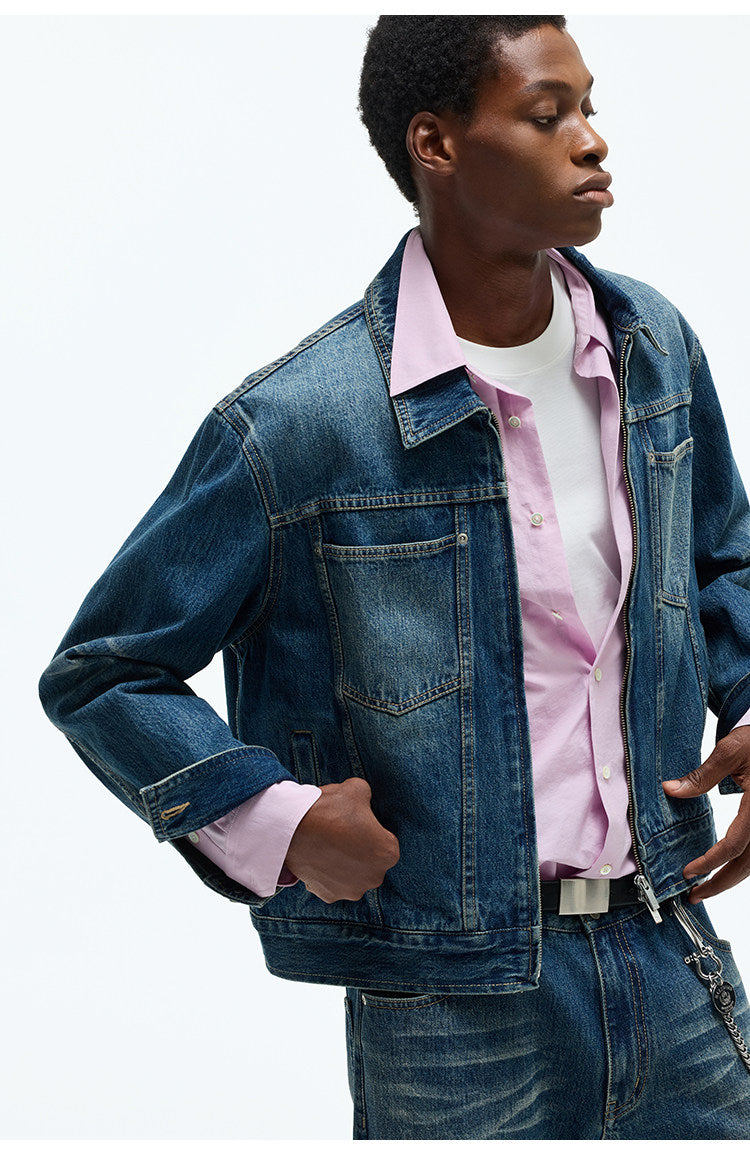 Zip-Up Short Denim Jacket