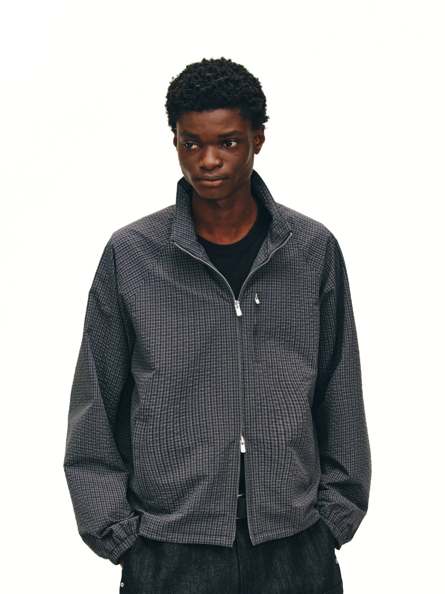 Seersucker Check Zip-Up Jacket