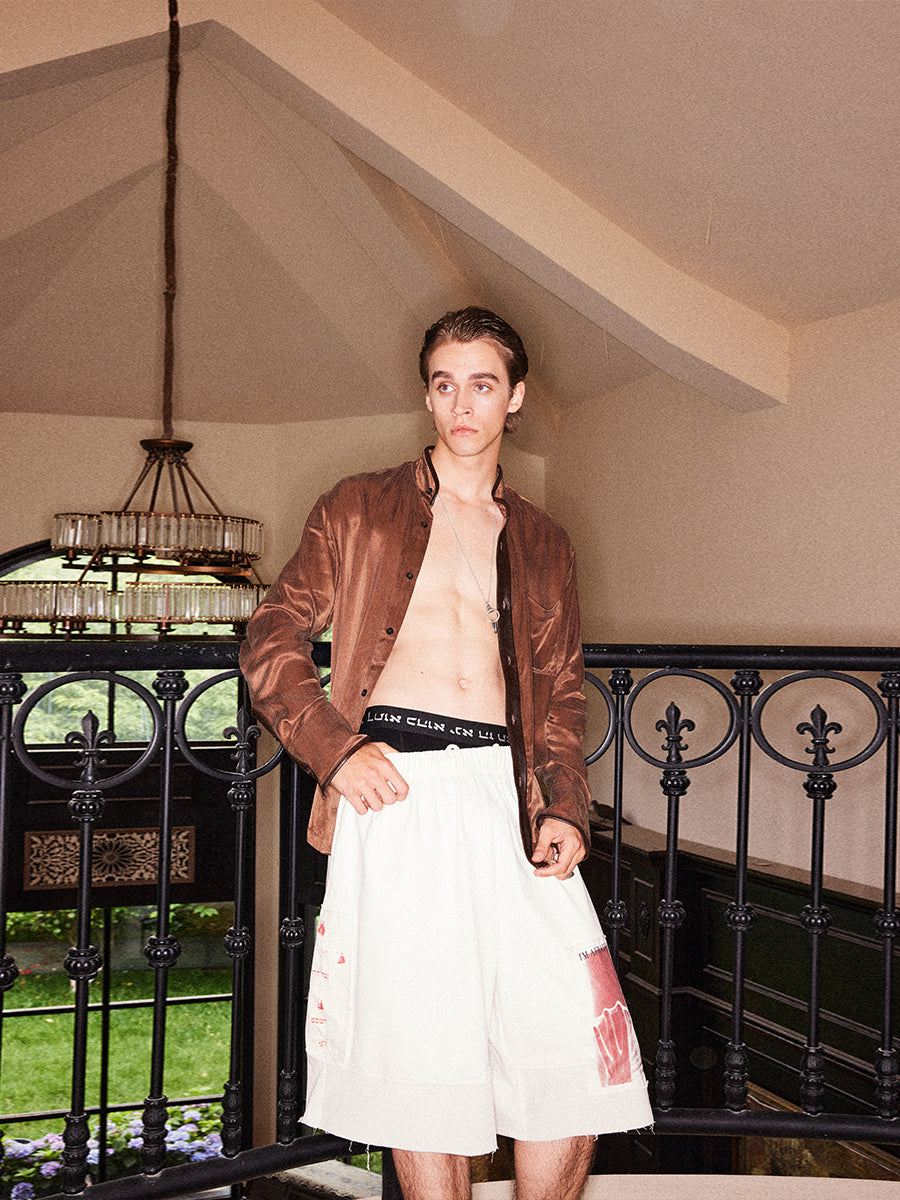 Corduroy patch cotton shorts