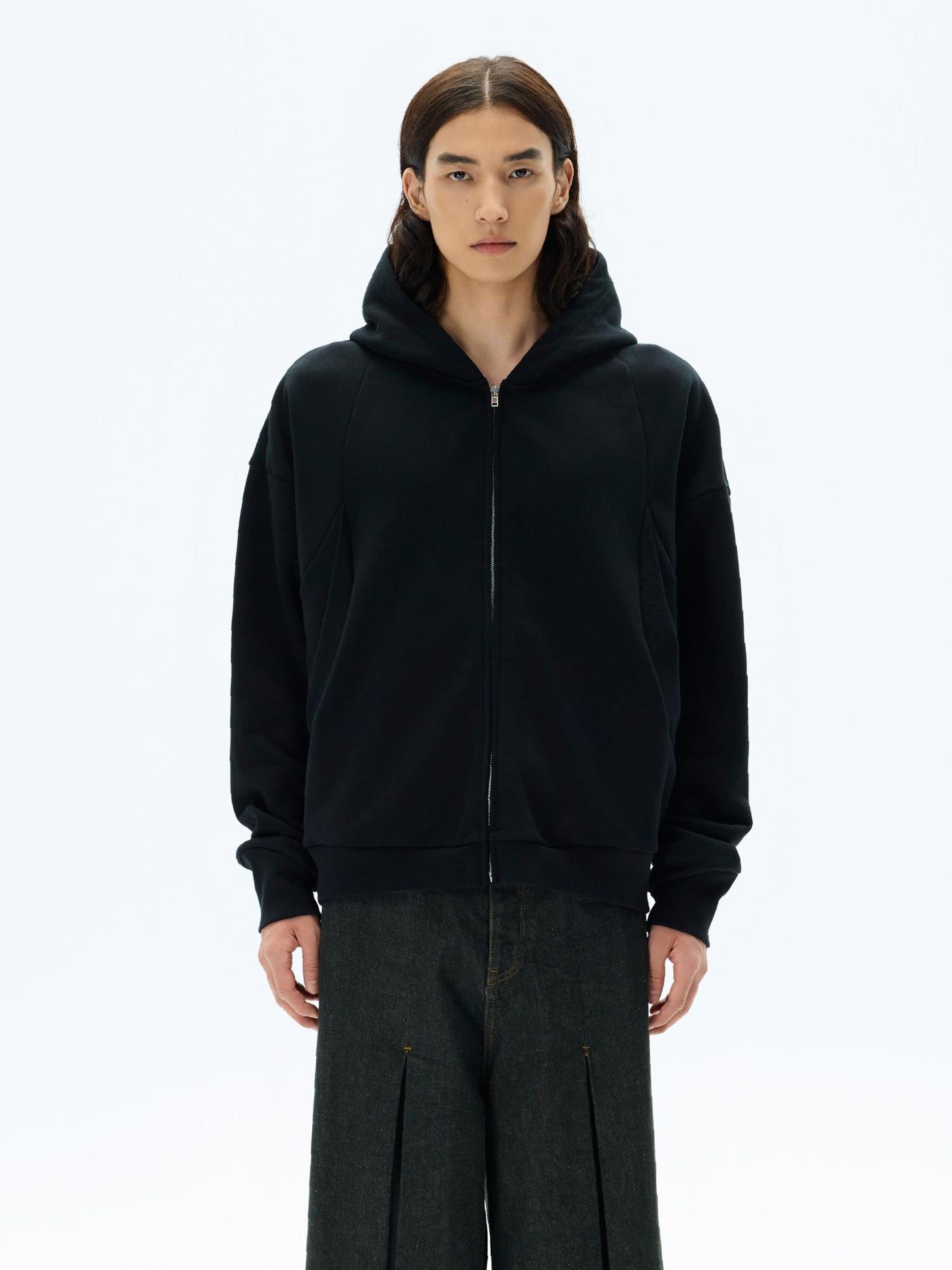 Oversized hooded zipper sweatshirt