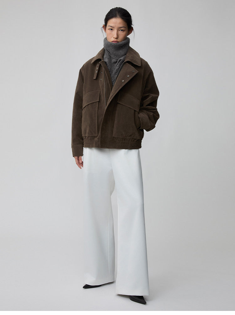 Suede Collar Button-Down Jacket