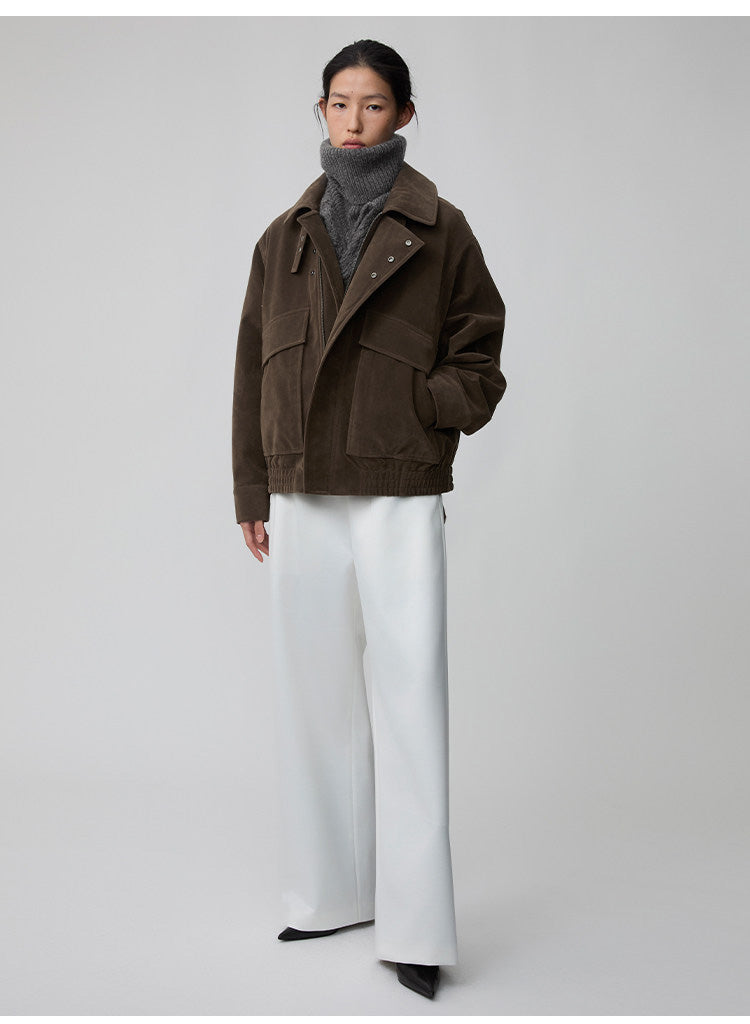 Suede Collar Button-Down Jacket