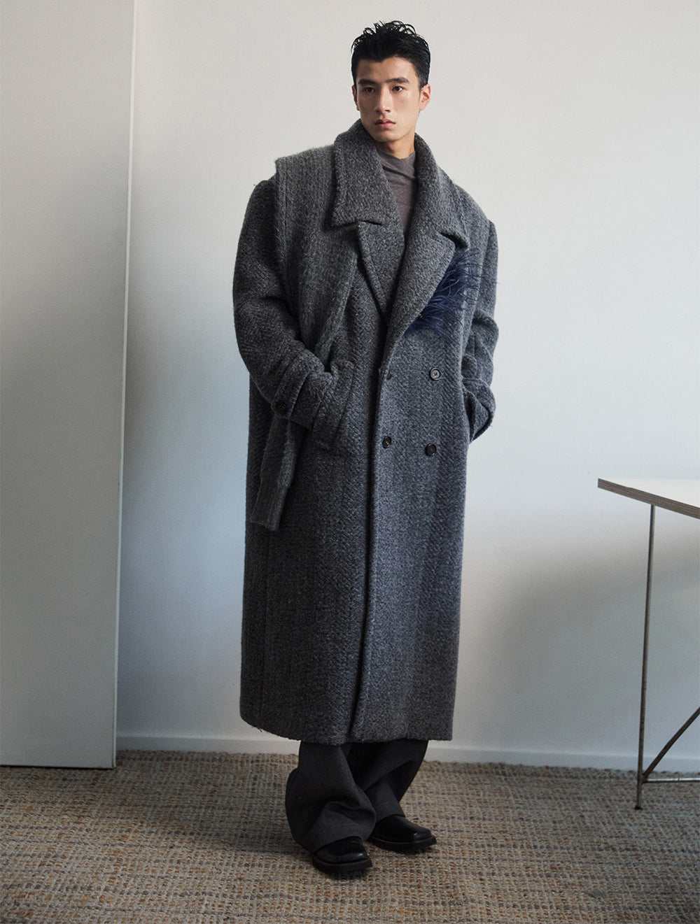 Wide-Shouldered Long Coat