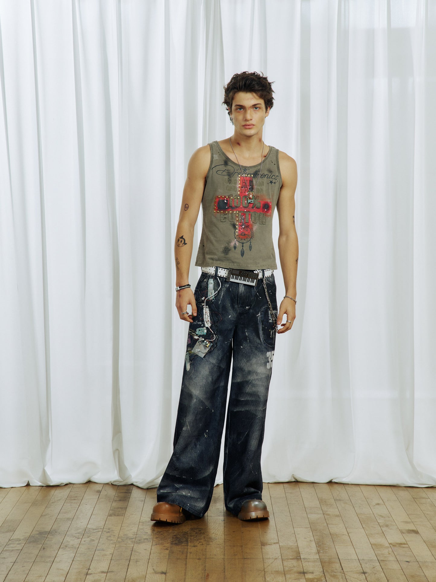 Ink-Washed Distressed Tank Top