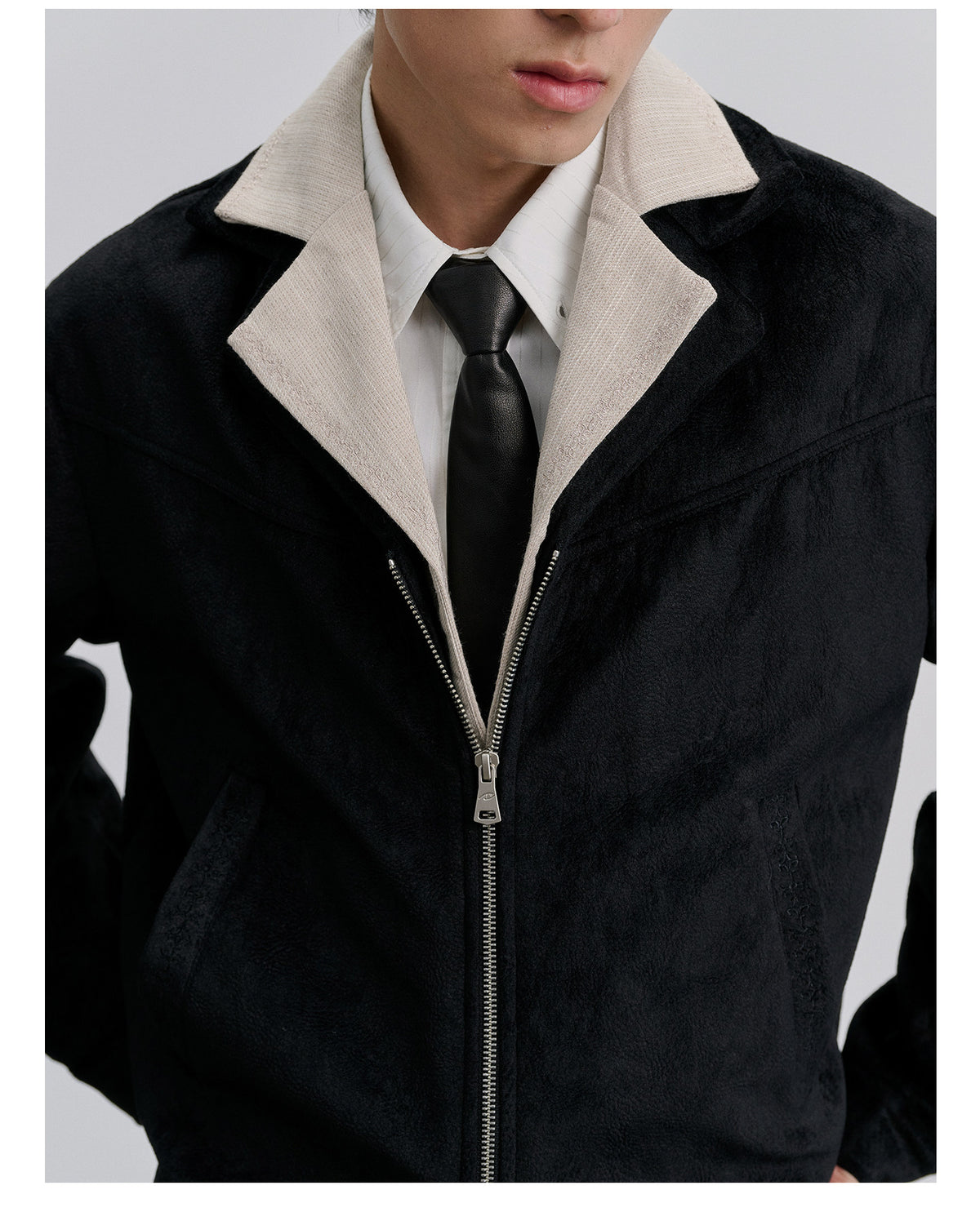 Faux Two-Piece Patterned Suede Jacket