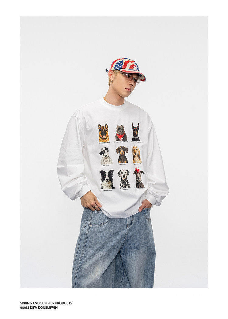 Puppy Print Drop-Shoulder T-Shirt