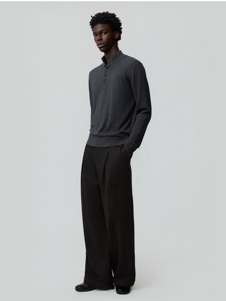 Double-Pleated Waist Casual Pants