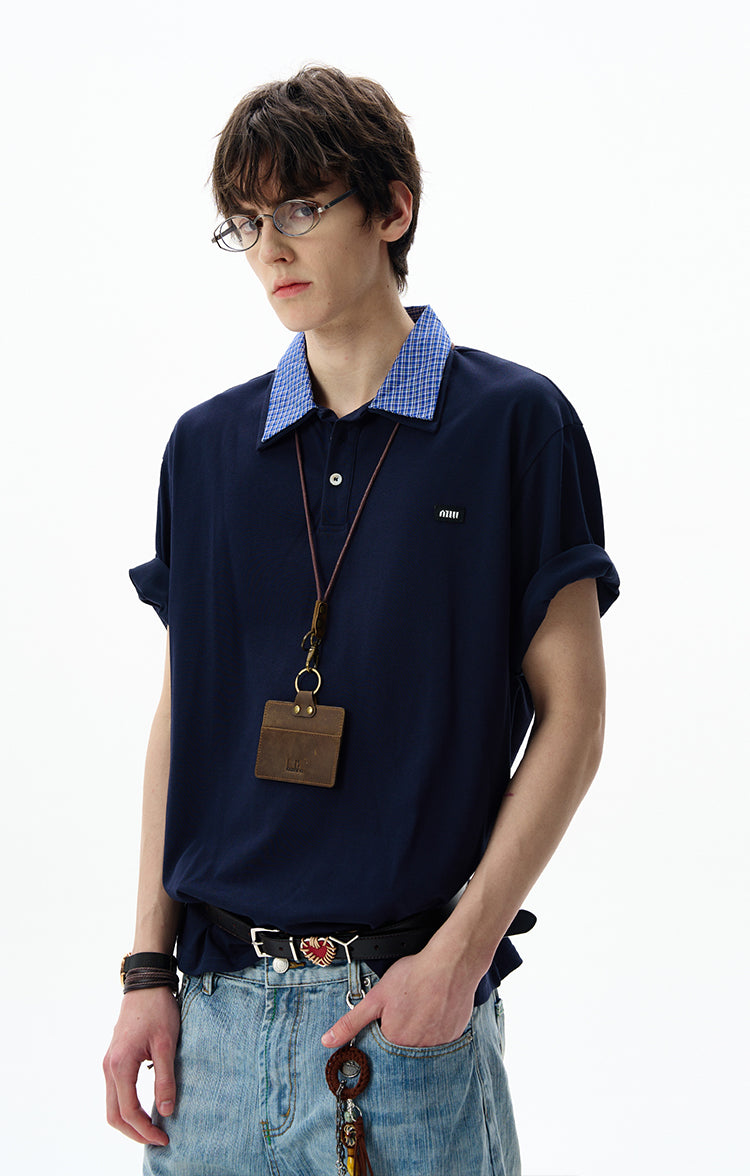 Retro Stitch Double Collar Polo Shirt