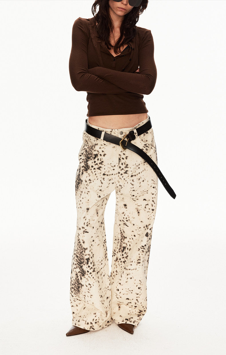 Distressed Leopard-Print Jeans
