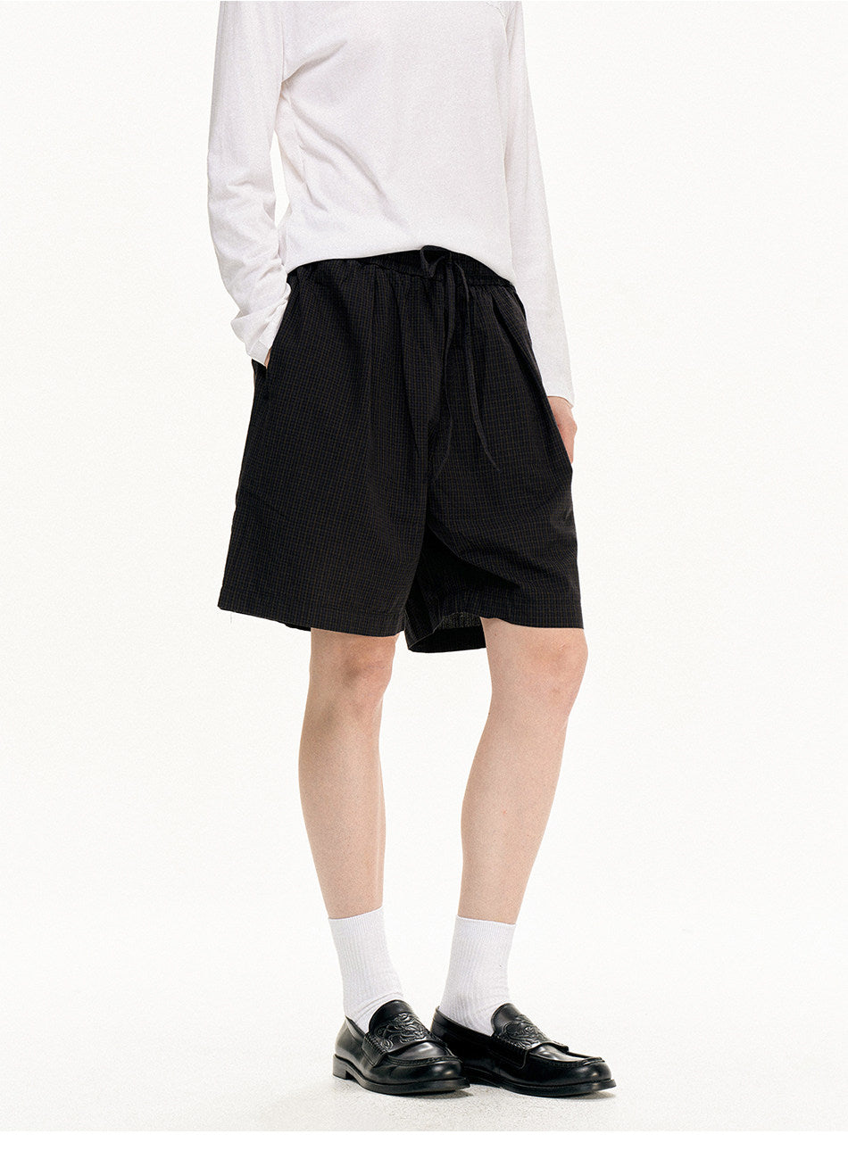 Double-fold Checkered Pleated Shorts