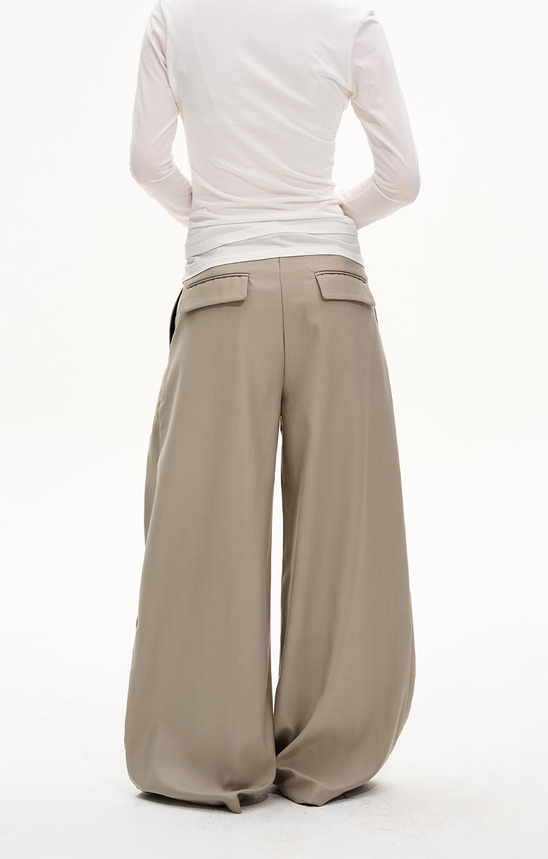 Double-Pleated Relaxed Casual Pants