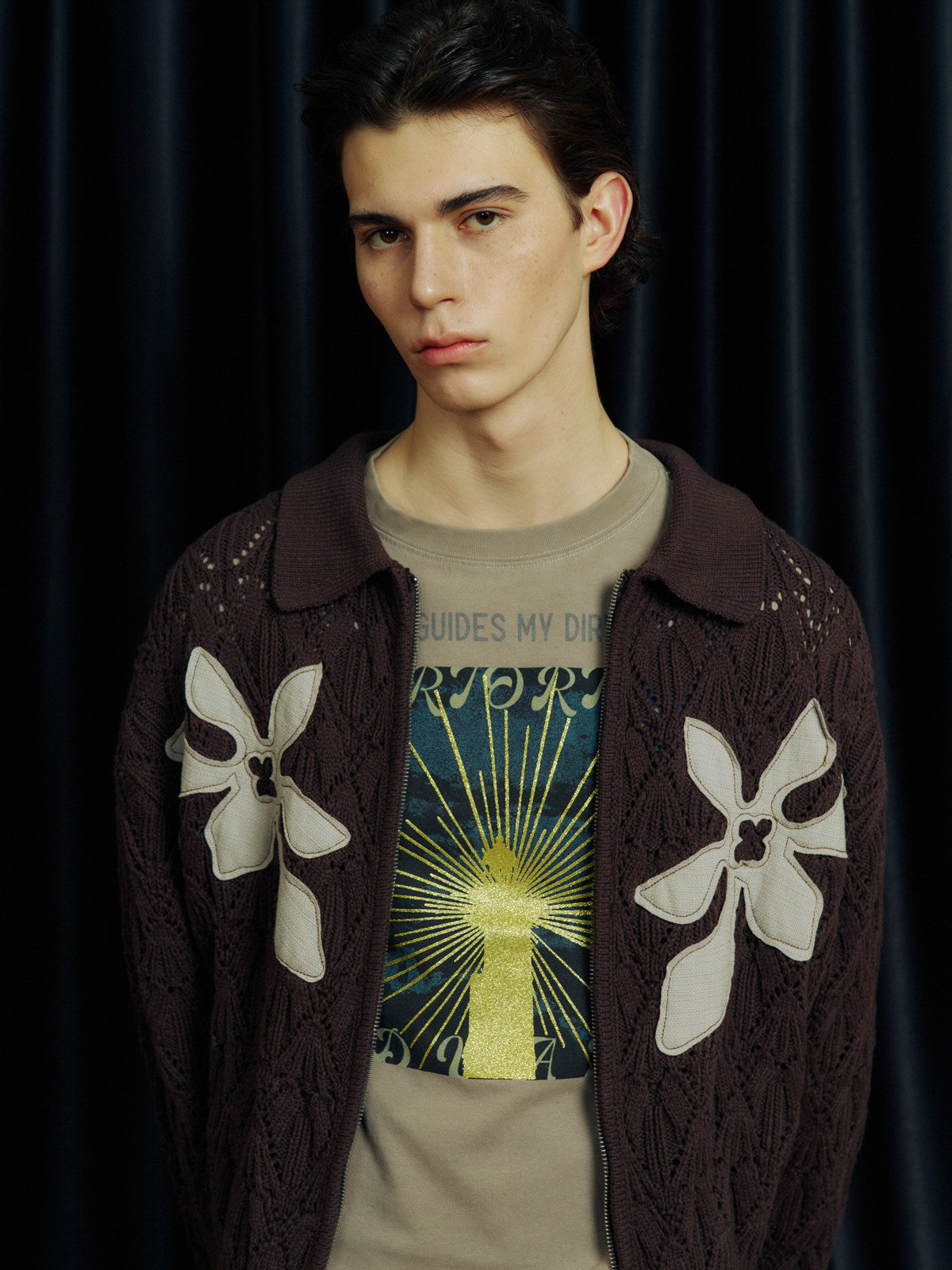 Glitter Print Distressed T-Shirt