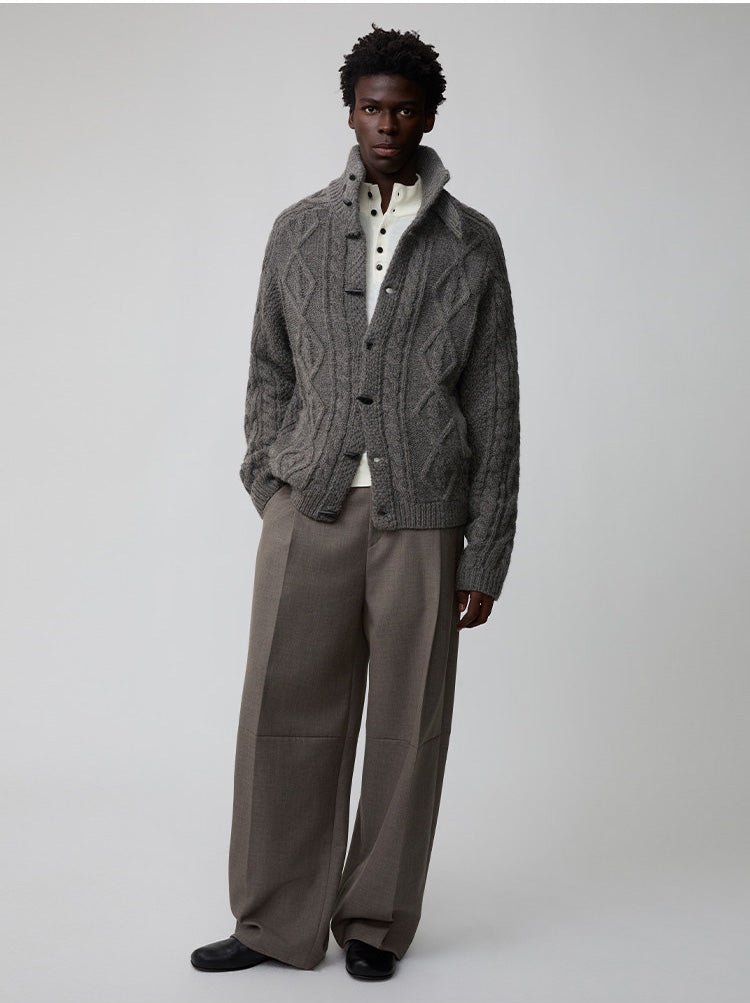 Wool-Blend Cable-Knit Cardigan