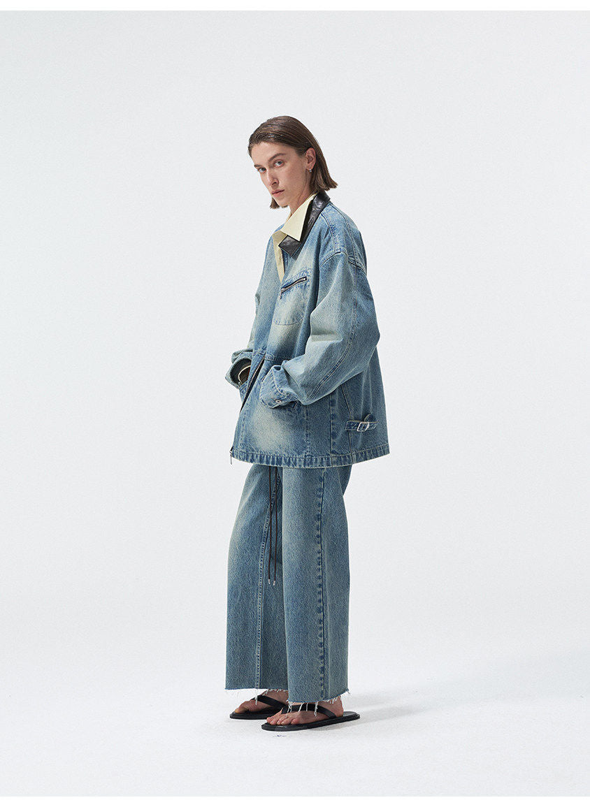 Multi-Pocket Washed Denim Jacket
