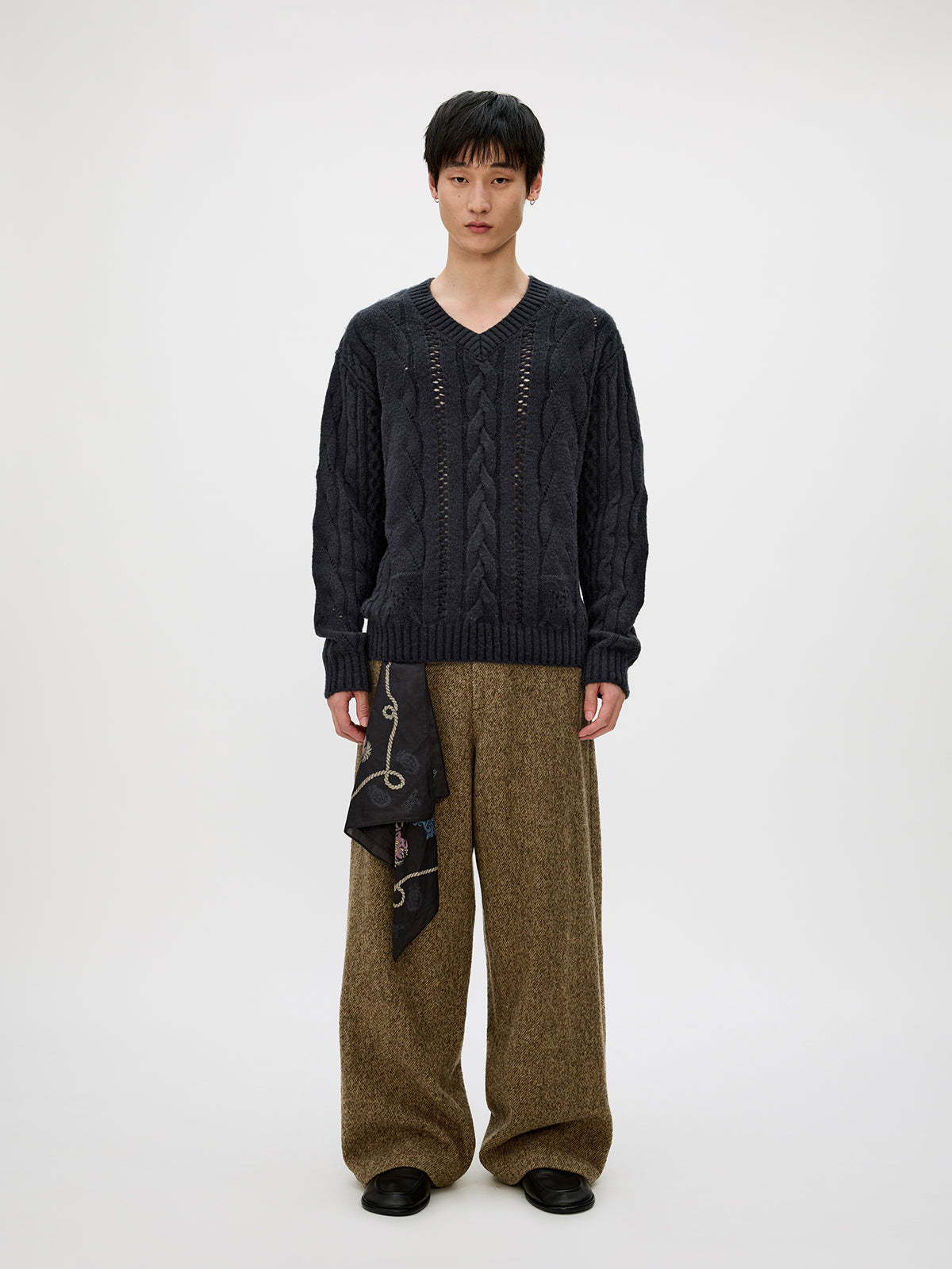 V-neck cable knit sweater