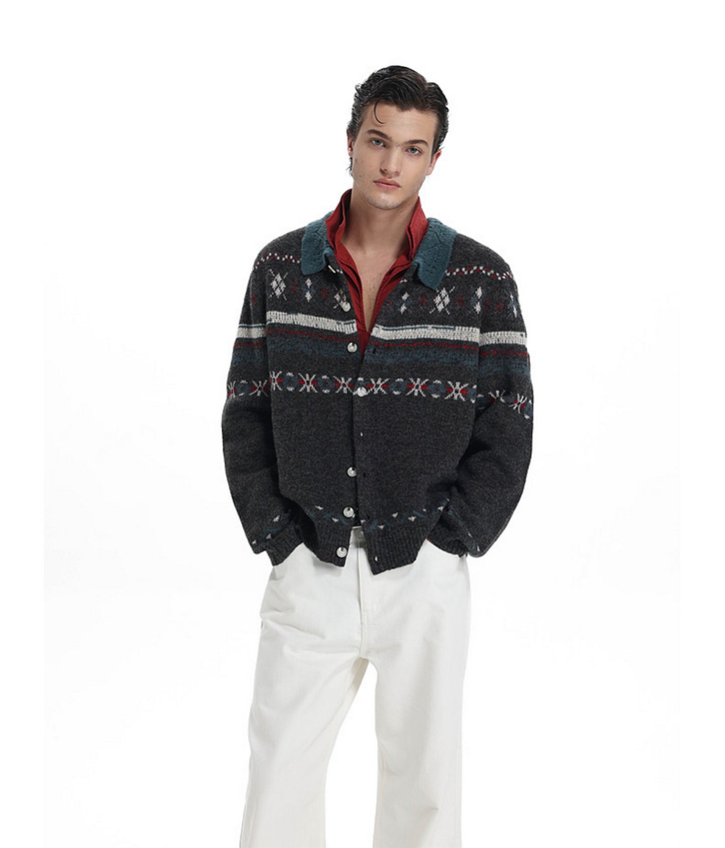 Diamond-Cutout Collar Cardigan