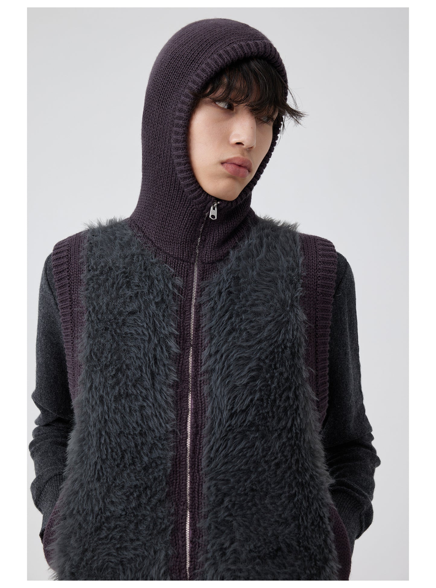 Long fur zippered hooded vest