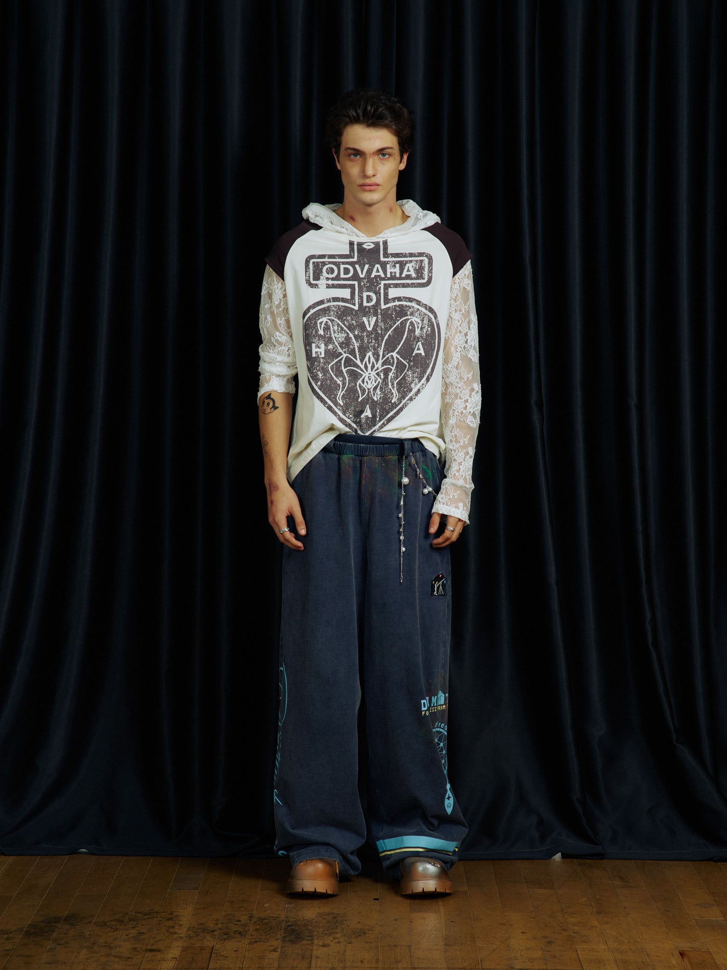 Lace-effect two-piece printed T-shirt