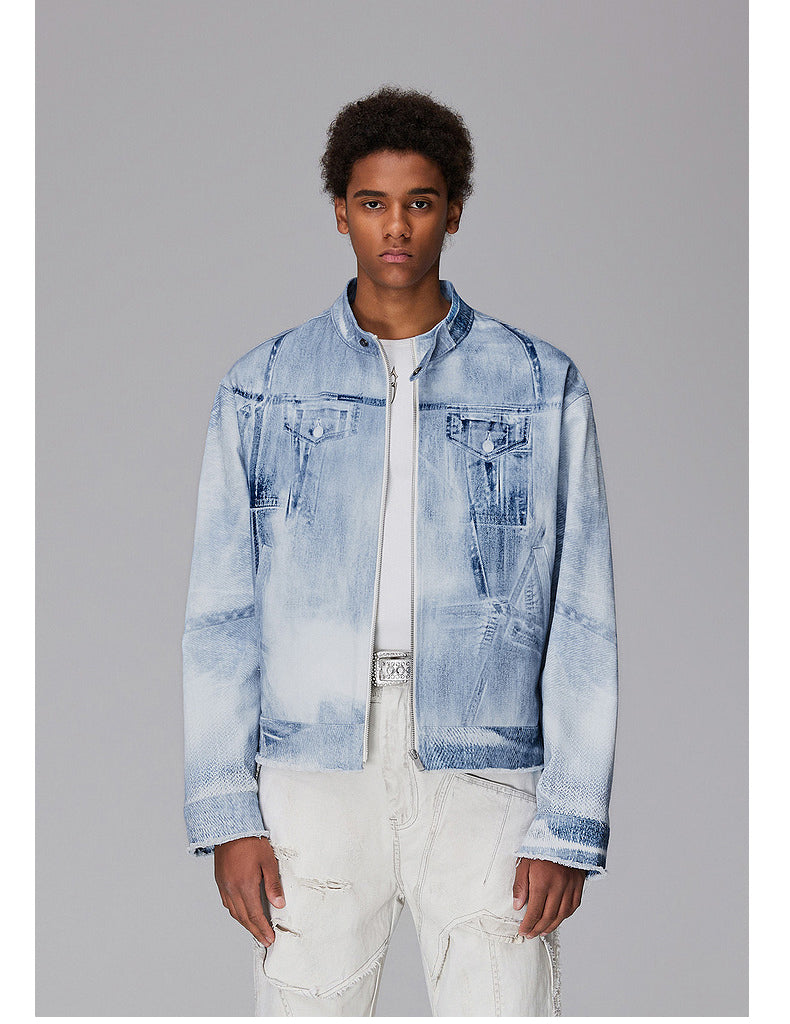 Printed Imitation Denim Jacket