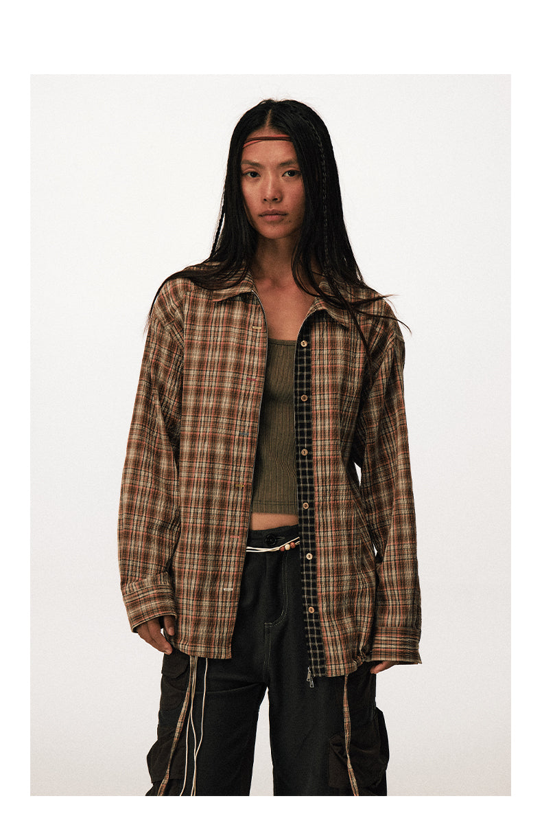 Checkered Zippered Drawstring Shirt