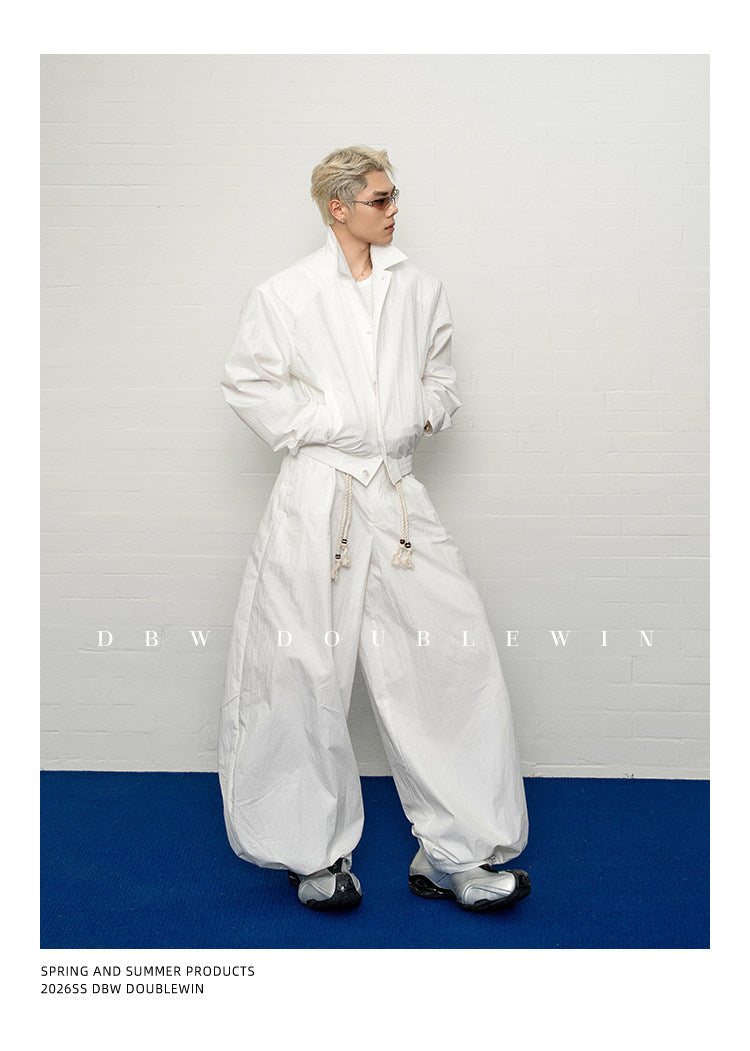 Wide-leg casual pants with 3D pleats