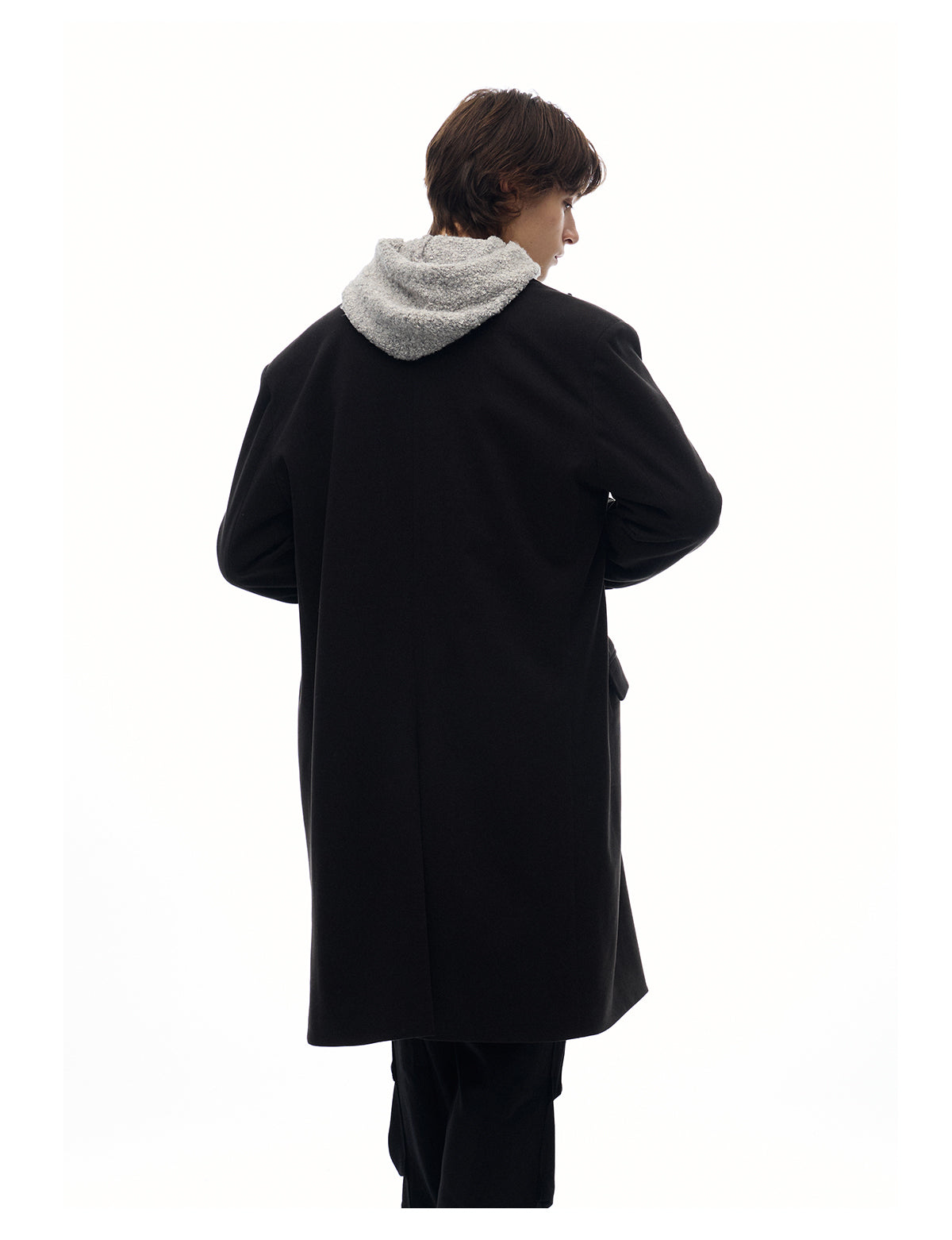 Double collar faux two-piece wool coat