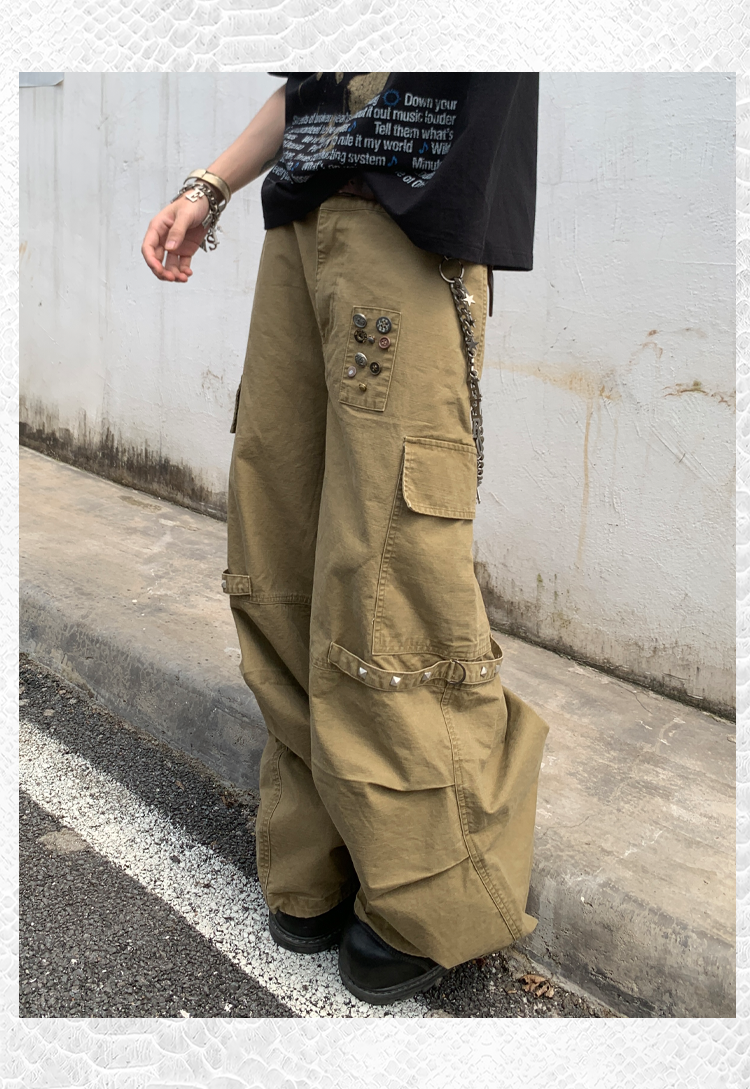 Loose Straight Casual Wide Side Pocket Cargo Pants