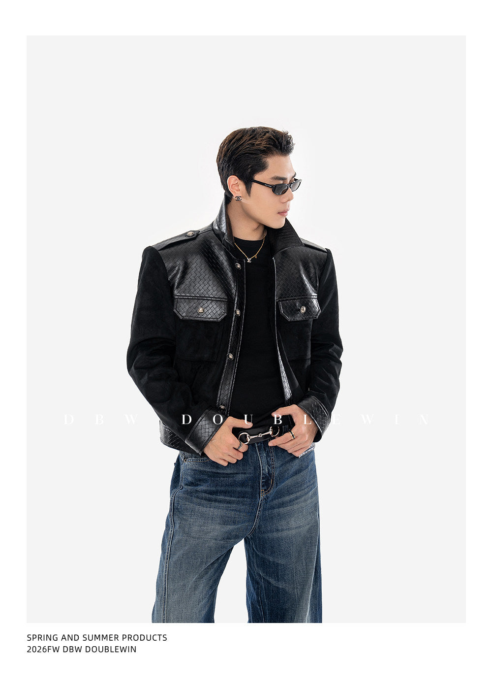 Textured Leather Patchwork Suede Short Jacket