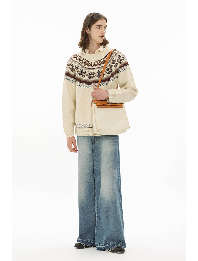 Retro Jacquard Round Neck Knit