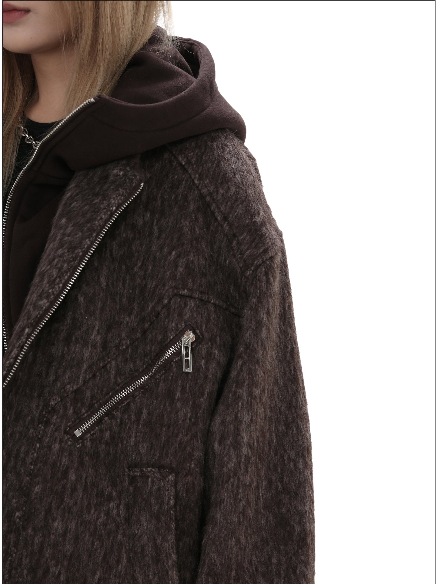 Faux two-piece wool hooded jacket