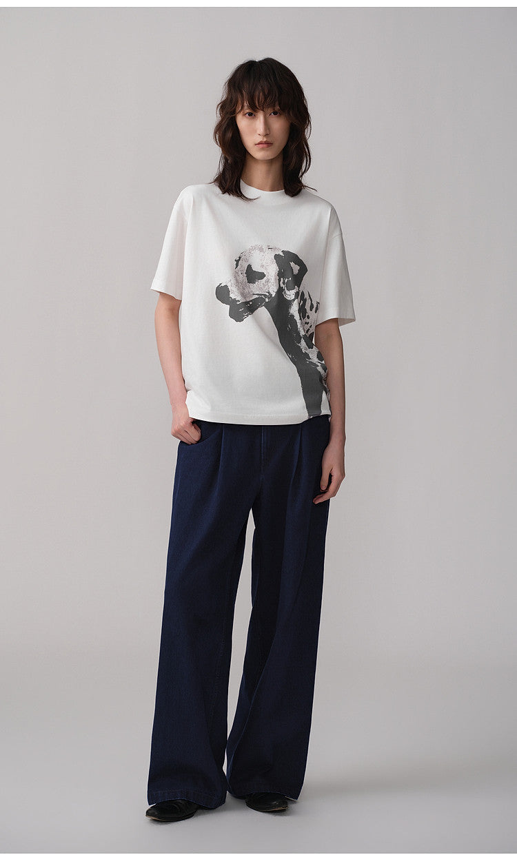 Double-Tuck Straight-Leg Casual Denim Pants