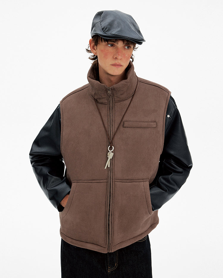 Suede Stand Collar Vest