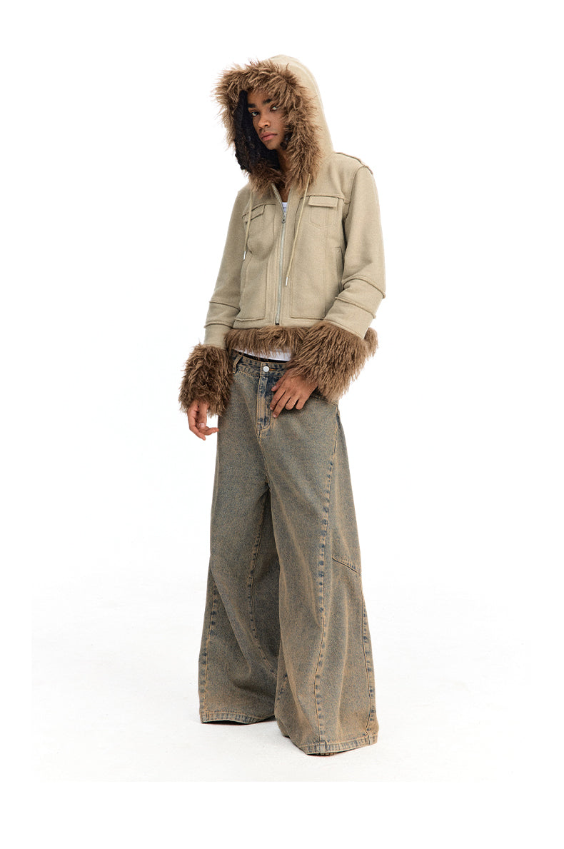 Short fur zipper jacket