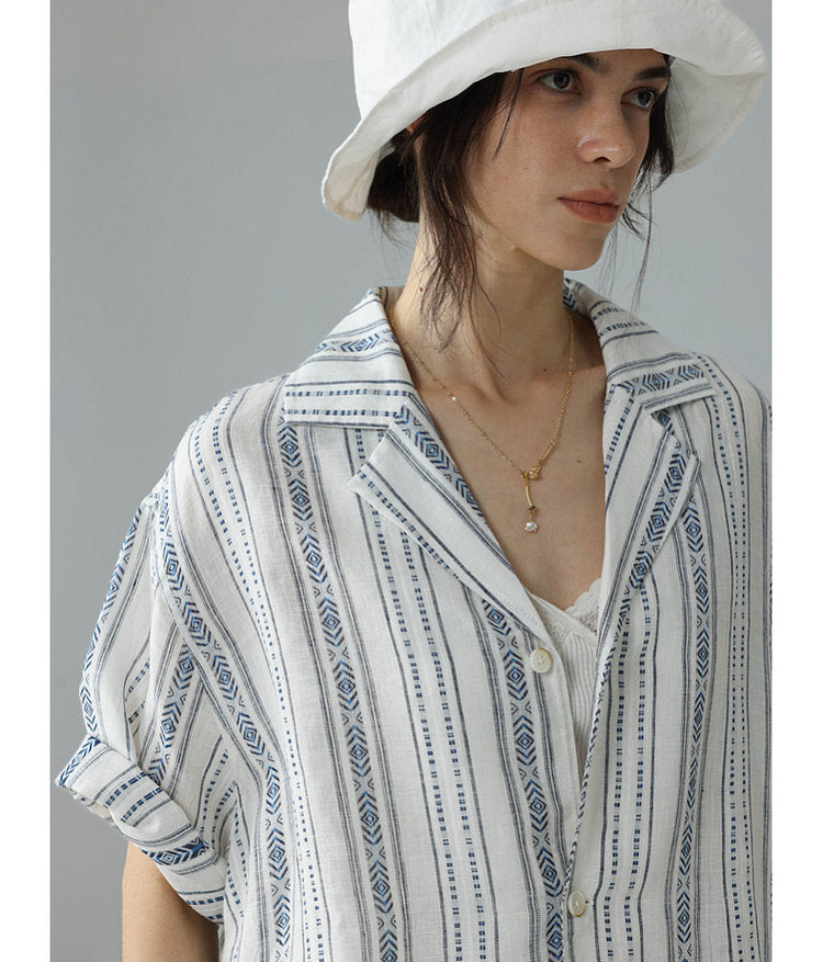 Jacquard-Woven Shirt with Cuban Collar