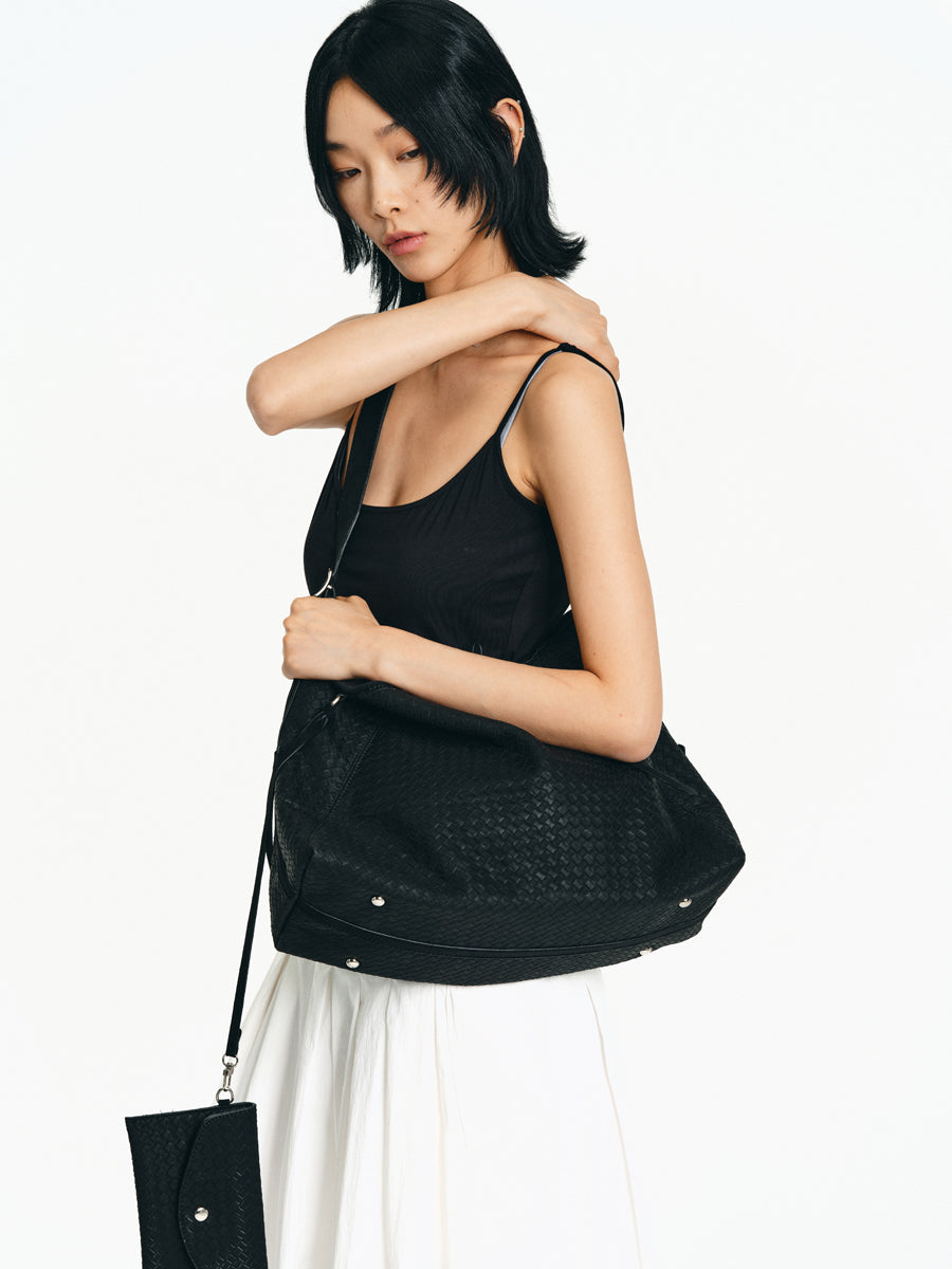 Matte-embossed shoulder bag