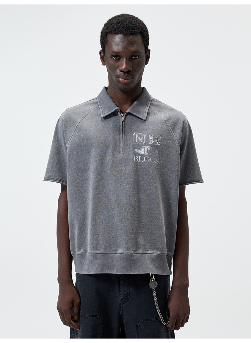 Open-Front Collar Polo Shirt
