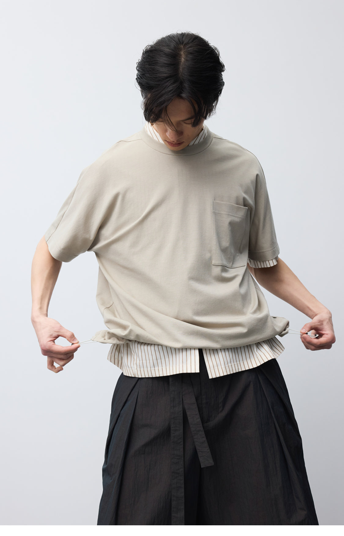 Drawstring loose-fitting T-shirt