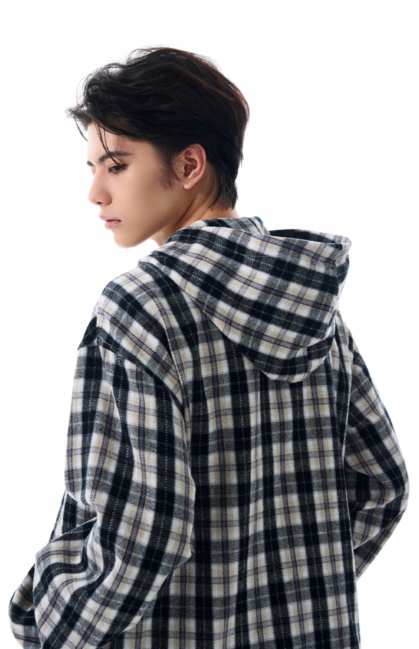 Checkered hooded shirt