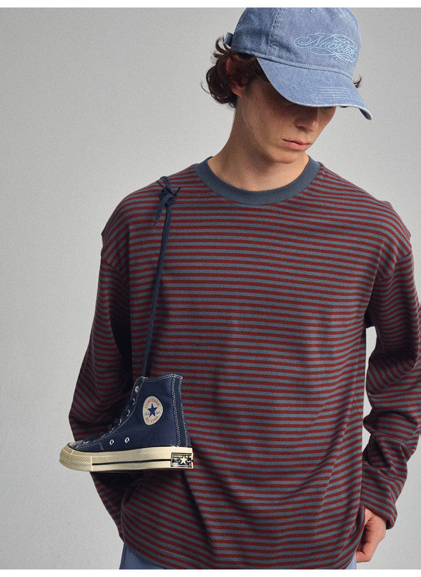 Contrast-Striped Round-Neck T-Shirt