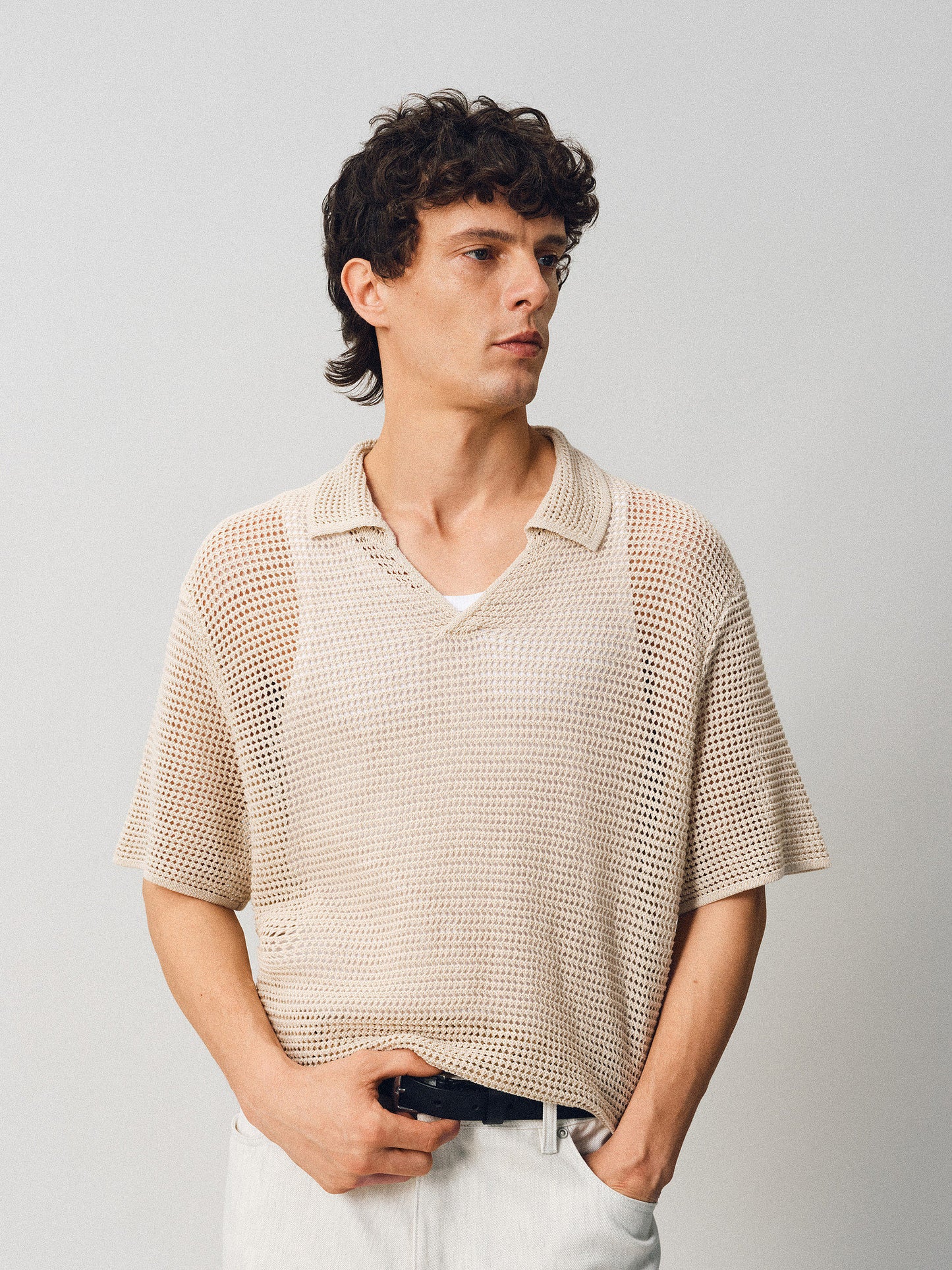 Hollow-knit Polo Shirt