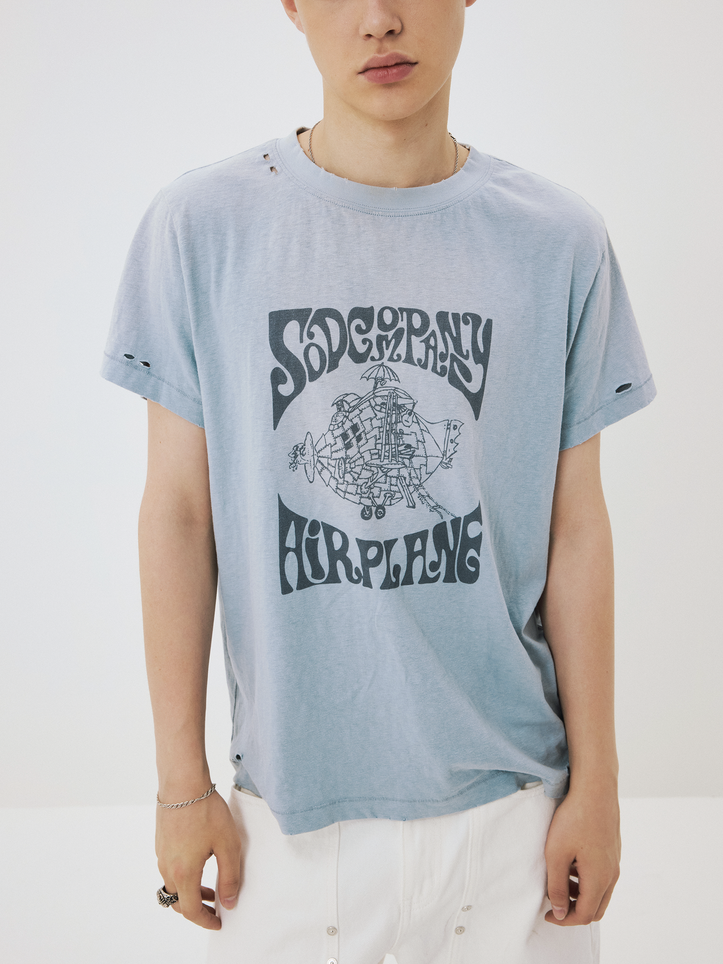 Distressed Washed Pure Cotton T-Shirt