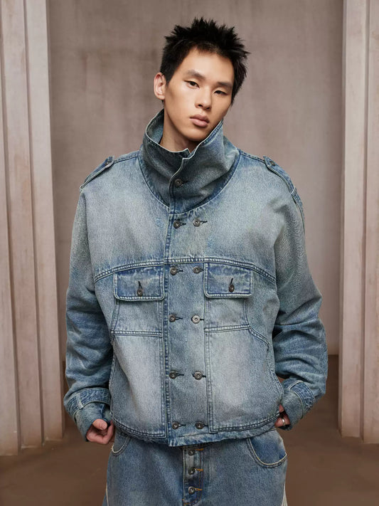Double-Breasted Wide Denim Jacket