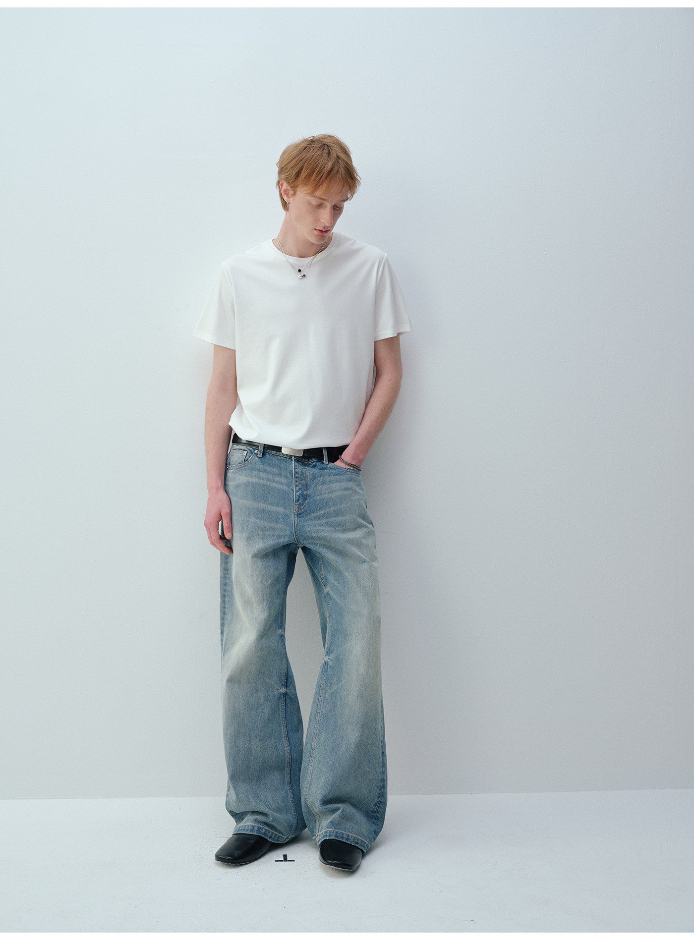 A라인 건 프린트 데님 팬츠