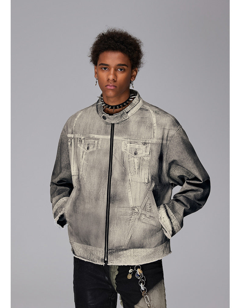 Printed Imitation Denim Jacket