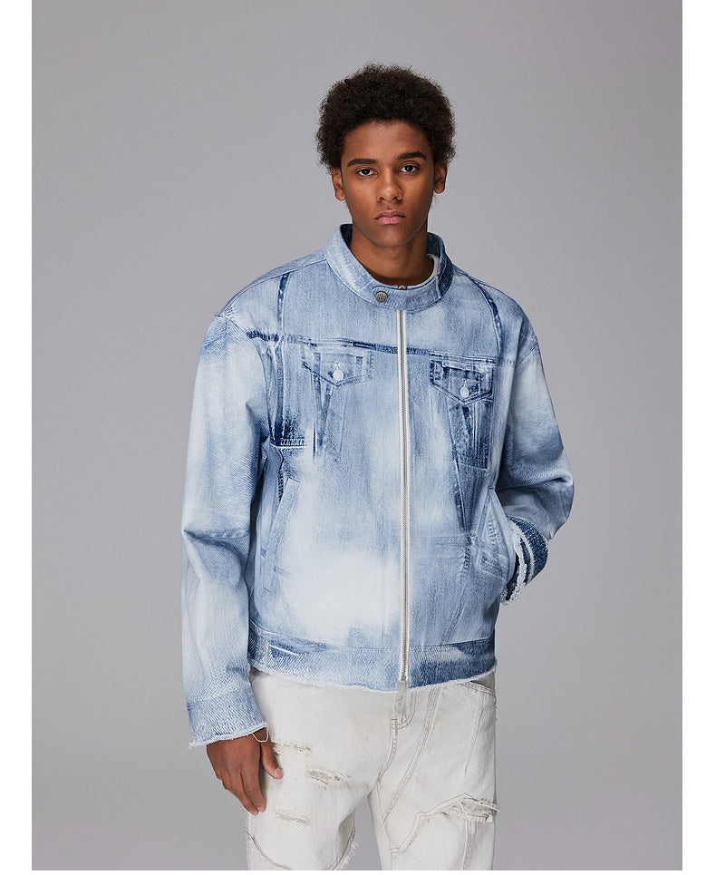 Printed Imitation Denim Jacket