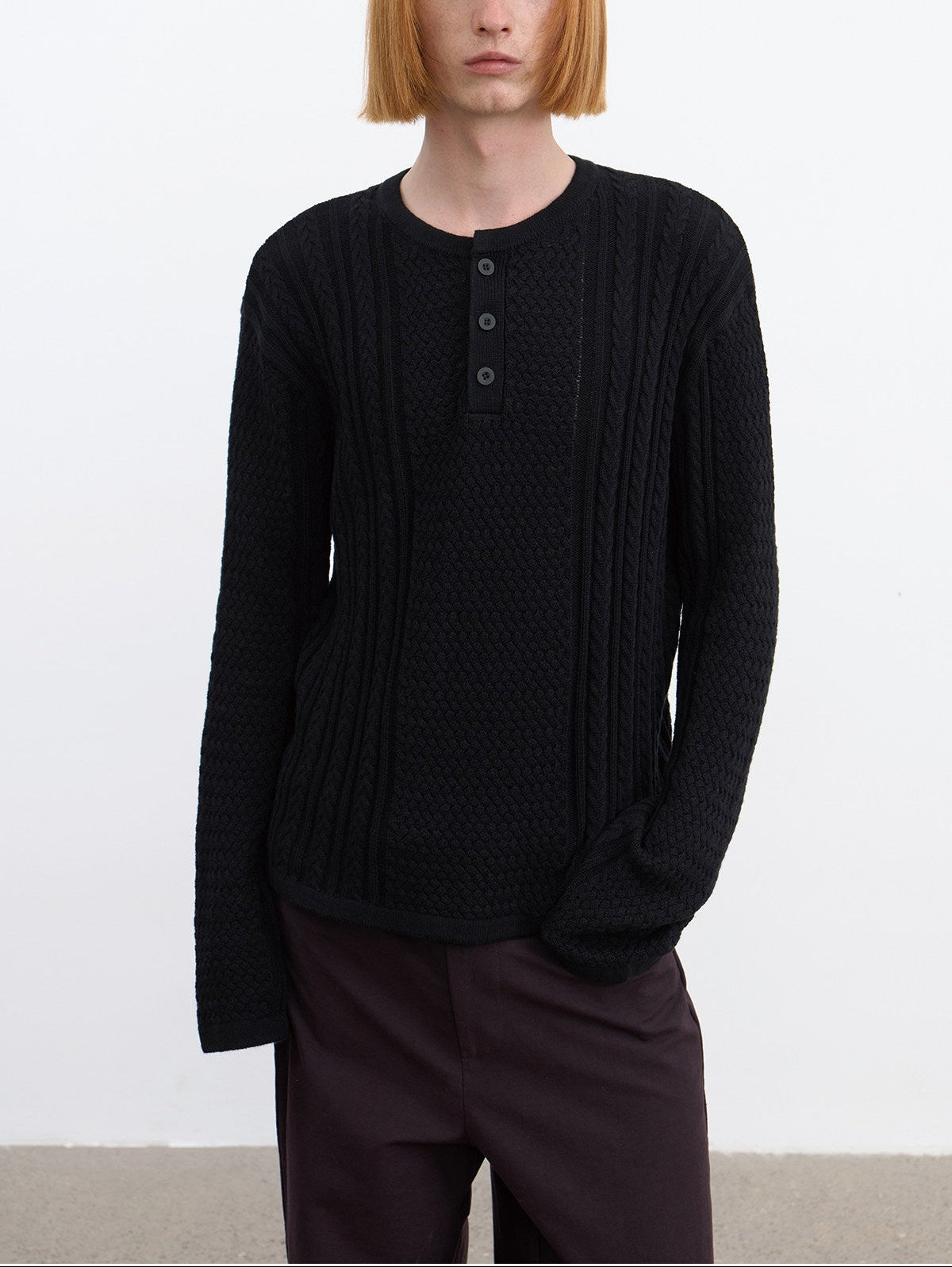Henley-Neck Knit Shirt